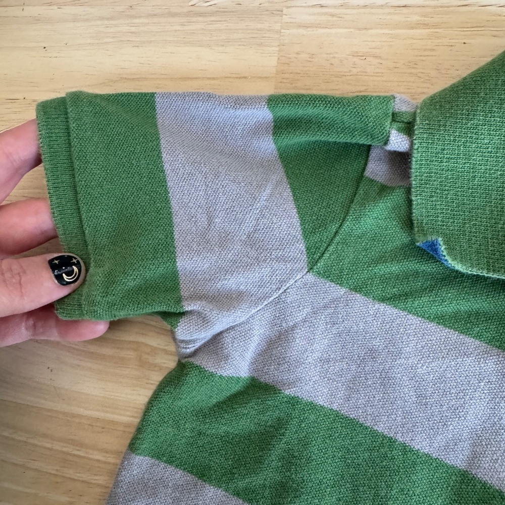 Mini Boden Piqué Polo Shirt, Gray/Green Stripe, 3T–4T - Picture 3 of 11